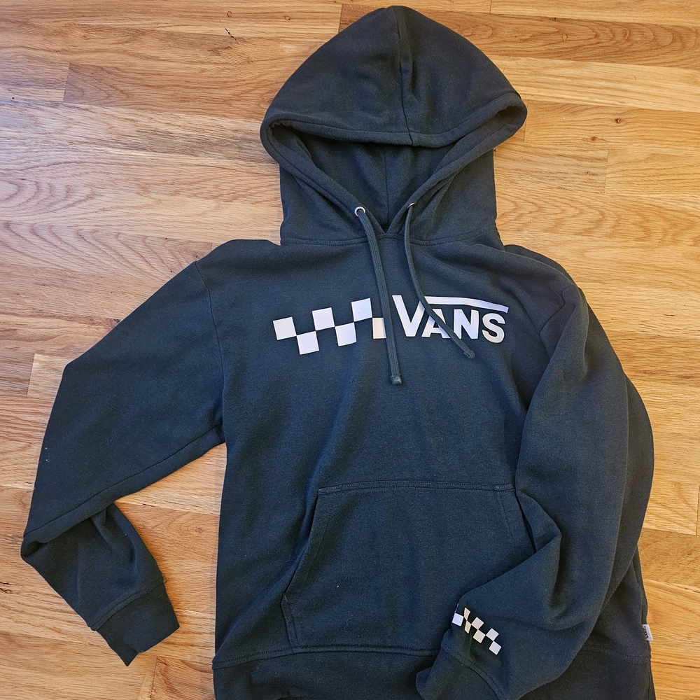 Vans Hunter Green Hoodie with White Checkered Design